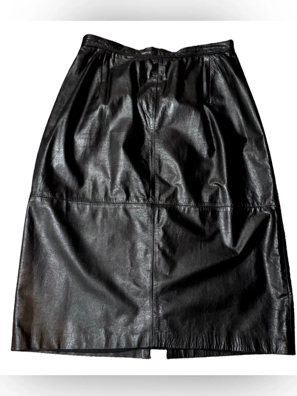 🖤COMIT🖤 VTG LEATHER BACK SLIT LINED BELOW KNEE PENCIL SKIRT❤️‍🔥